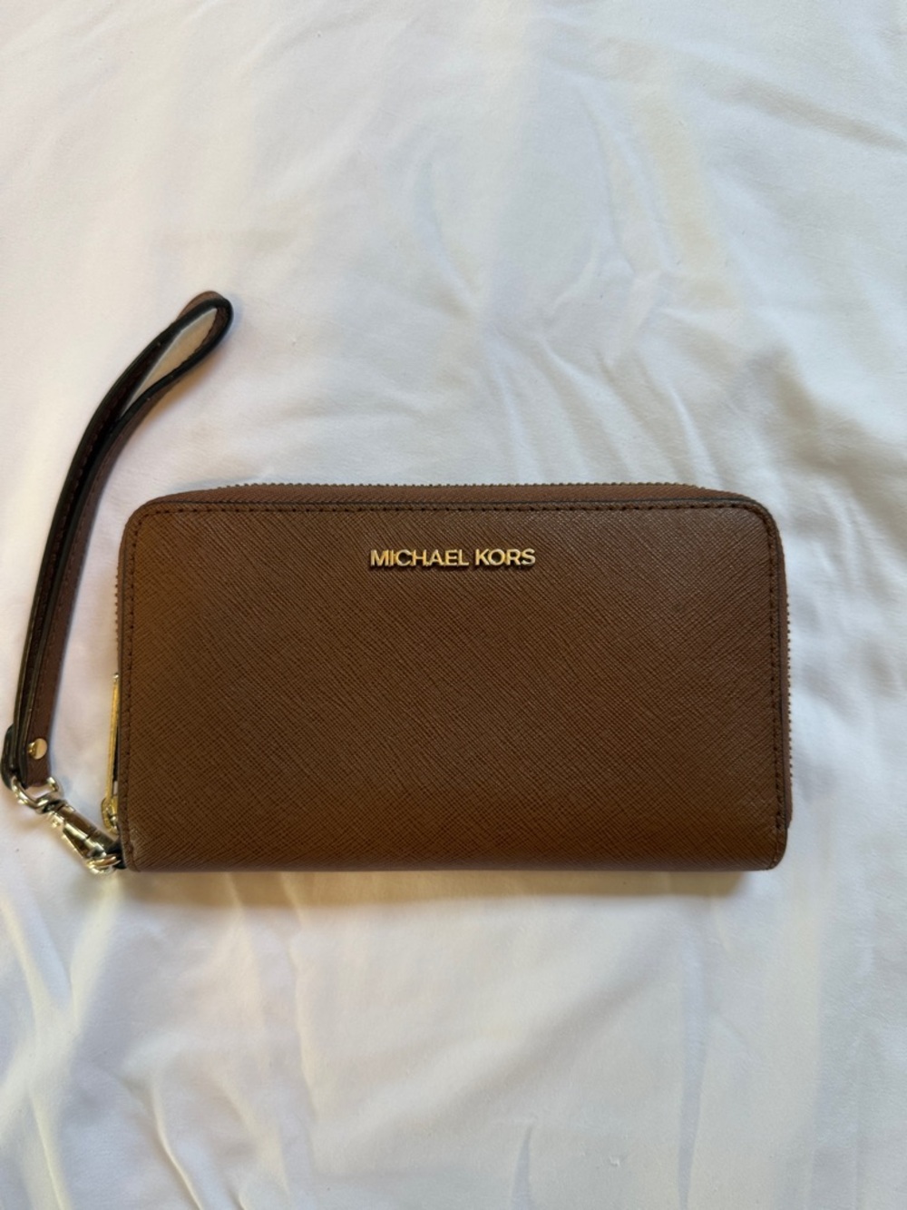 Michael Kors Chocolate Brown Saffiano Zip Wristlet
